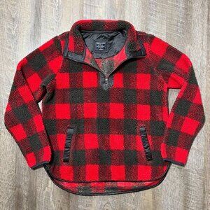Abercrombie & Fitch Buffalo Check Plaid Fleece Quarter Half Zip Sweater Womens S